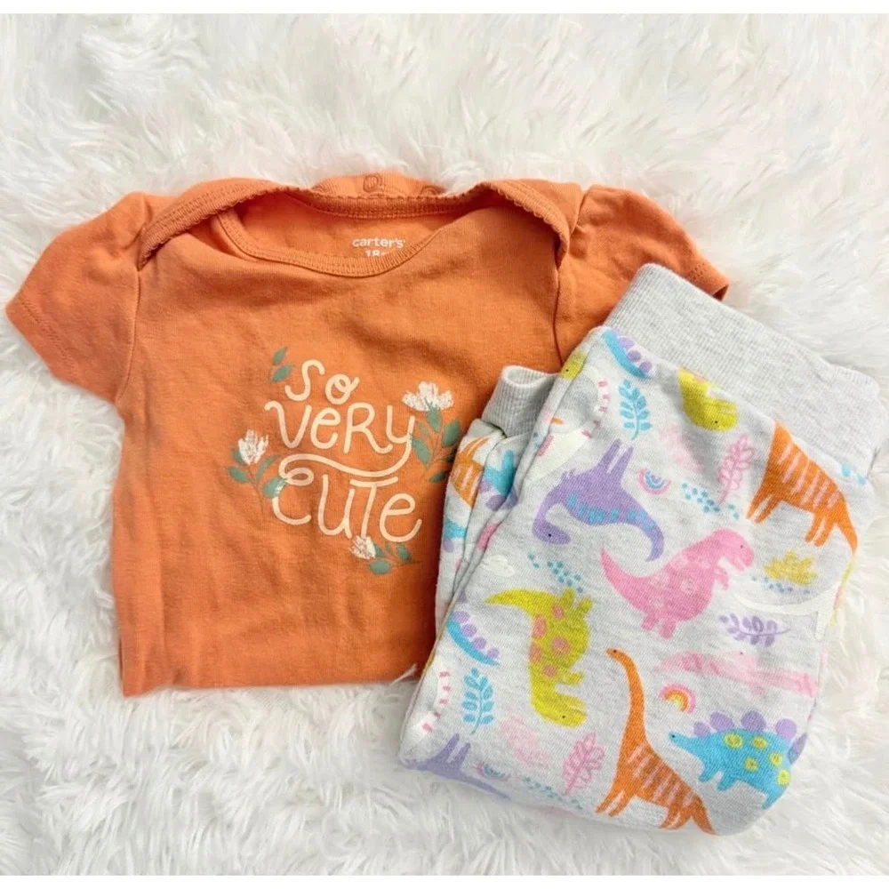 Carter's Orange So Very Cute Bodysuit & Dinosaur Jogger Pants Set 18M